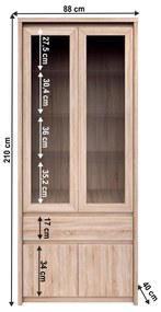 Vitrină TYP 3, PAL melaminat, stejar sonoma, NORTY