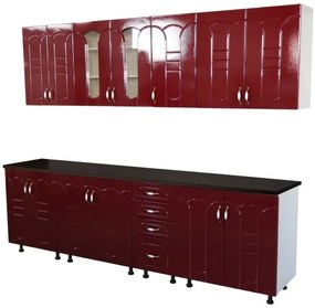 Bucatarie Zebra 260 cm din MDF Rosu Tulip cu blat termoizolant imitatie negru