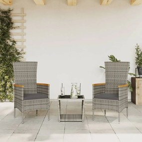 Set mobilier de grădină cu perne, 3 piese, gri, poliratan