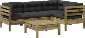 vidaXL Set mobilier de grădină cu perne, 5 piese, lemn de pin tratat