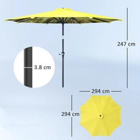 Outsunny Umbrelă de soare Ø300 cm, Umbrelă de soare cu manivelă, Umbrelă octogonală pentru Balcon, Galben | Aosom Romania