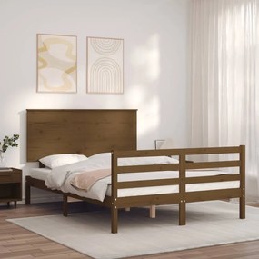 3195219 vidaXL Cadru de pat cu tăblie, maro miere, 120x200 cm, lemn masiv