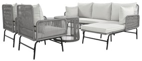 Set de lounge de grădină din 6 piese, frânghie împletită manual cu cadru din fier, 2x fotolii, 2x canapele cu 2 locuri și 2x mese, Gri