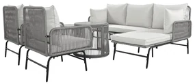 Set de lounge de grădină din 6 piese, frânghie împletită manual cu cadru din fier, 2x fotolii, 2x canapele cu 2 locuri și 2x mese, Gri