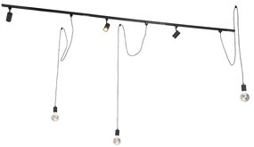 Sistem de șine monofazat cu 3 spoturi și 3 lămpi suspendate negre - Cavalux Jeana
