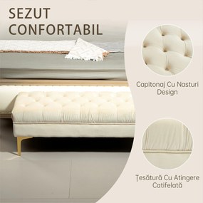 HOMCOM Bancă cu Husă Capitonată, Bancă Tapițată din Catifea cu Picioare Metalice, 118x45x42 cm, Bej | Aosom Romania