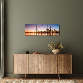 Tablou cu oraș în apus de soare (cu ceas) (90x30 cm)