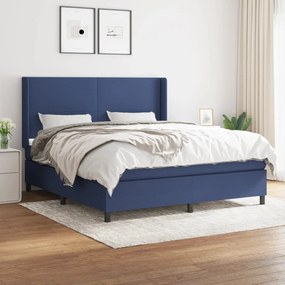vidaXL Pat box spring cu saltea, albastru, 180x200 cm, material textil