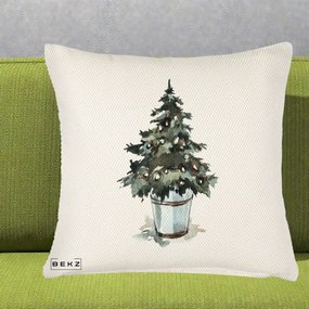 Perna Decorativa Brad in Galeata Watercolor, 40x40 cm, Crem Reliefat, Husa Detasabila, Perna Inclusa, BEKZ®