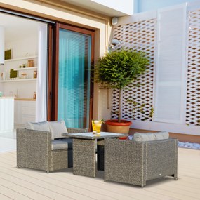 Outsunny Set Mobilier de Grădină din Rattan PE Gri-Negru 3 Piese 2 Canapele și 1 Masă cu Perne Confortabile 120x67x67cm | Aosom Romania