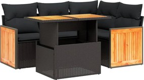 vidaXL Set mobilier de grădină cu perne, 5 piese, negru, poliratan