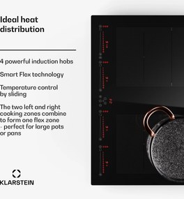 Klarstein Masterzone 60 Flex, plită cu inducție, max. 9600 W, încorporat, 4 zone Flex, tehnologie ThermoBoost, Smart Flex