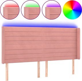 vidaXL Tăblie de pat cu LED, roz, 203x16x118/128 cm, catifea