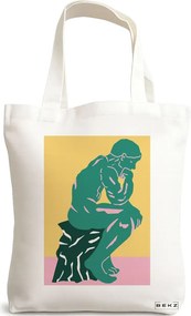 Sacosa de Panza pentru Cumparaturi, Geanta Tote, model The Thinker, 38x34.5 cm, Alba, BEKZ®