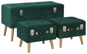 vidaXL Taburete de depozitare, 3 buc., verde, catifea