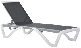 Outsunny Sezlong de Grădină cu Spătar Reglabil pe 5 Niveluri și Roți, Aluminiu și Textilena, Gri și Alb, 195x67.5x33 cm | Aosom Romania