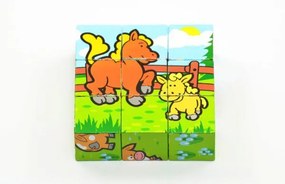 Cuburi Primele mele animale din lemn 9x9x3cm 9buc