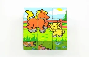 Cuburi Primele mele animale din lemn 9x9x3cm 9buc