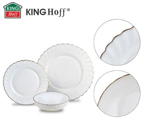Set farfurii 18 piese, opal, alb cu auriu Kinghoff KH-1921