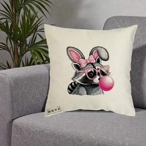 Perna Decorativa Raton cu Urechi de Iepure si Guma de Mestecat, 40x40 cm, Ecru, Husa Detasabila, Perna Inclusa, BEKZ®