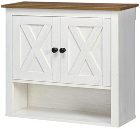 kleankin Dulap de perete, dulap de baie cu usi si compartiment deschis, dim. 60 x 19,5 x 52,5 cm, alb | Aosom Romania