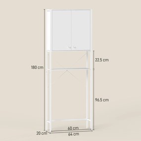 Mobilier HOMCOM pentru Baie Deasupra WC-ului cu Dulap și Raft Deschis, Mobilier Salvaspazio cu Picioare din Metal pentru Baie și Spălătorie, 64x20x180 cm, Alb | Aosom Romania