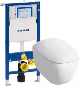 Pachet rezervor wc cu cadru incastrat Geberit Duofix si vas wc suspendat Geberit Citterio Rimfree alb si capac wc Geberit Citterio