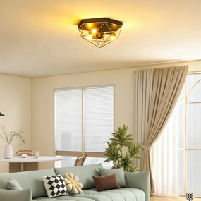 HOMCOM Lampă de Tavan Stil Industrial Geometrică cu 3 Suporturi E27 pentru Becuri LED, Negru și Auriu | Aosom Romania