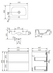 Set dulap baie suspendat 2 sertare cu lavoar Cersanit Moduo-in, 60 cm, alb