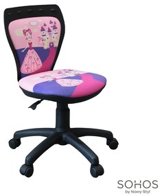 Scaun de birou pentru copii Ministyle, baza neagra, textil Foxy Princess