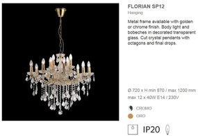 Candelabru 12 brate cristal Venezian FLORIAN SP12 ORO 035611