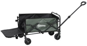 Outsunny Cărucior Pliabil de Grădină cu Deschidere Posterioară, Roți, Buzunare de Depozitare și Mâner, 125x48x78-102 cm, Verde | Aosom Romania