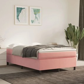 vidaXL Pat box spring cu saltea, roz, 120x200 cm, catifea