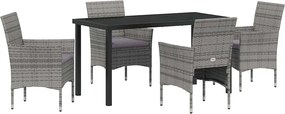 vidaXL Set de masă pentru grădină cu pernă 5 pcs Gri poliratan