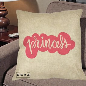 Perna Decorativa Princess Text Roz, 40x40 cm, Crem, Husa Detasabila, Perna Inclusa, BEKZ®