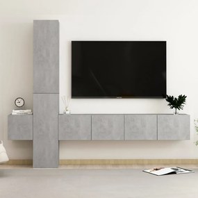 Set comode TV, 5 buc., gri beton, PAL Gri beton, 80 x 30 x 30 cm (2 pcs), 1
