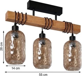 Brilagi - Lustră aplicată WOOD GLASS 3xE27/60W/230V pin/negru/maro fumuriu