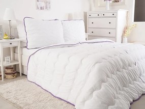 Patura matlasata pentru tot anul 140x200 cm cu perna BELLA LAVENDER 70x90 cm, alba