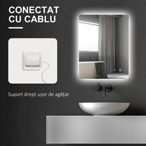 kleankin Oglindă de Baie cu Lumină LED, 3 Culori, Întrerupătoare Touch și Luminozitate Reglabilă, 70x50x3 cm, Transparent | Aosom Romania