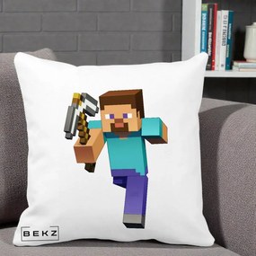 Perna Personalizata Minecraft Steve, 40x40 cm, Alba Mata, Husa Detasabila, Perna Inclusa, BEKZ®