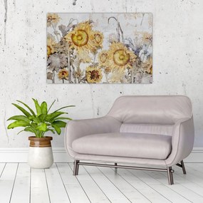 Tablou - Floarea-soarelui pe perete (90x60 cm)