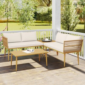 Outsunny Set Mobilier de Grădină din 4 Piese cu 2 Canapele și 2 Măsuțe de Cafea, 116x65x70 cm, Alb Crem | Aosom Romania