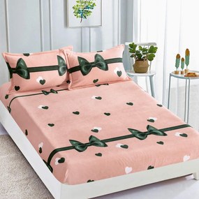 Husa de pat Cocolino cu elastic si 2 fete de perna, pat 2 persoane, negru / roz, HCJ-82