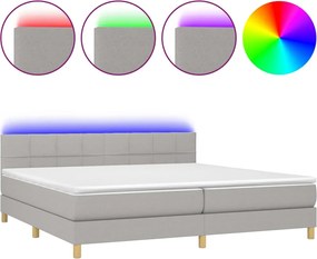 vidaXL Pat cu arcuri, saltea și LED, gri deschis, 200x200 cm, textil