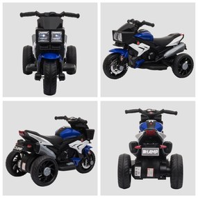 HOMCOM Motocicletă Electrică Copii 3-6 Ani, 3 Roți, Baterie 6V, din PP și Metal, Albastru Închis și Negru, 86x42x52cm | Aosom Romania
