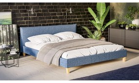 Pat matrimonial albastru cu tăblie și somieră 180x200 cm Tina – Ropez