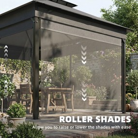 Outsunny Foișor de Grădină 4x3 m cu Perdele Laterale Rulante, Foișor Exterior cu 8 Orificii de Drenaj, Acoperiș Dublu și Structură Metalică, pentru Grădină, Balcon, Petreceri, Curte, Terasă, Gri Închis | Aosom Romania