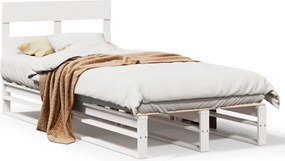 vidaXL Cadru pat fără saltea, alb, 90x190 cm, lemn masiv de pin