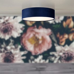 Plafoniera moderna cu abajur din catifea albastra Drum 3L, 50cm