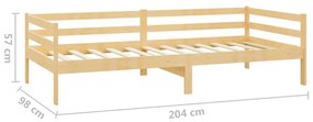 Pat de zi cu saltea, 90x200 cm, lemn masiv de pin Maro